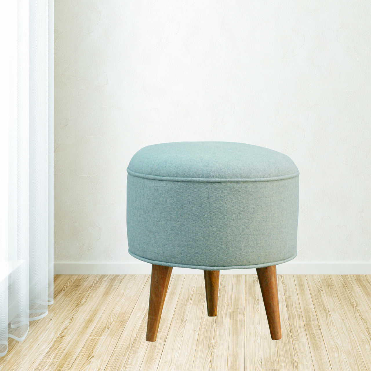 Round Grey Tweed Footstool by Artisan Furniture