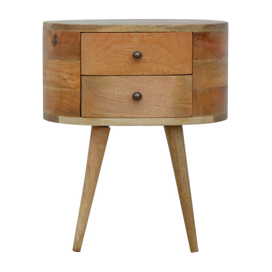 2 Drawer Rounded Solid Wood Bedside