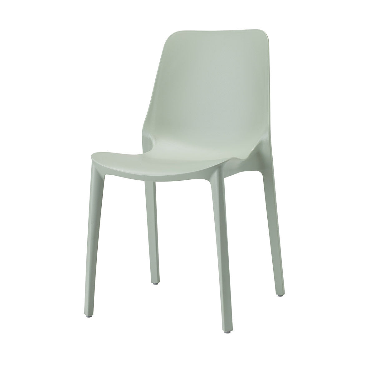 SCAB Hug chair in sage green with a sculpted recycled technopolymer shell, contemporary stackable dining chair suitable for indoor and outdoor spaces, Made in Italy