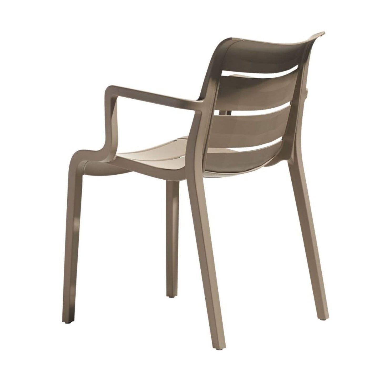 Rear angled view of the SCAB Sunset armchair in dove grey showing the ergonomic backrest and durable technopolymer construction
