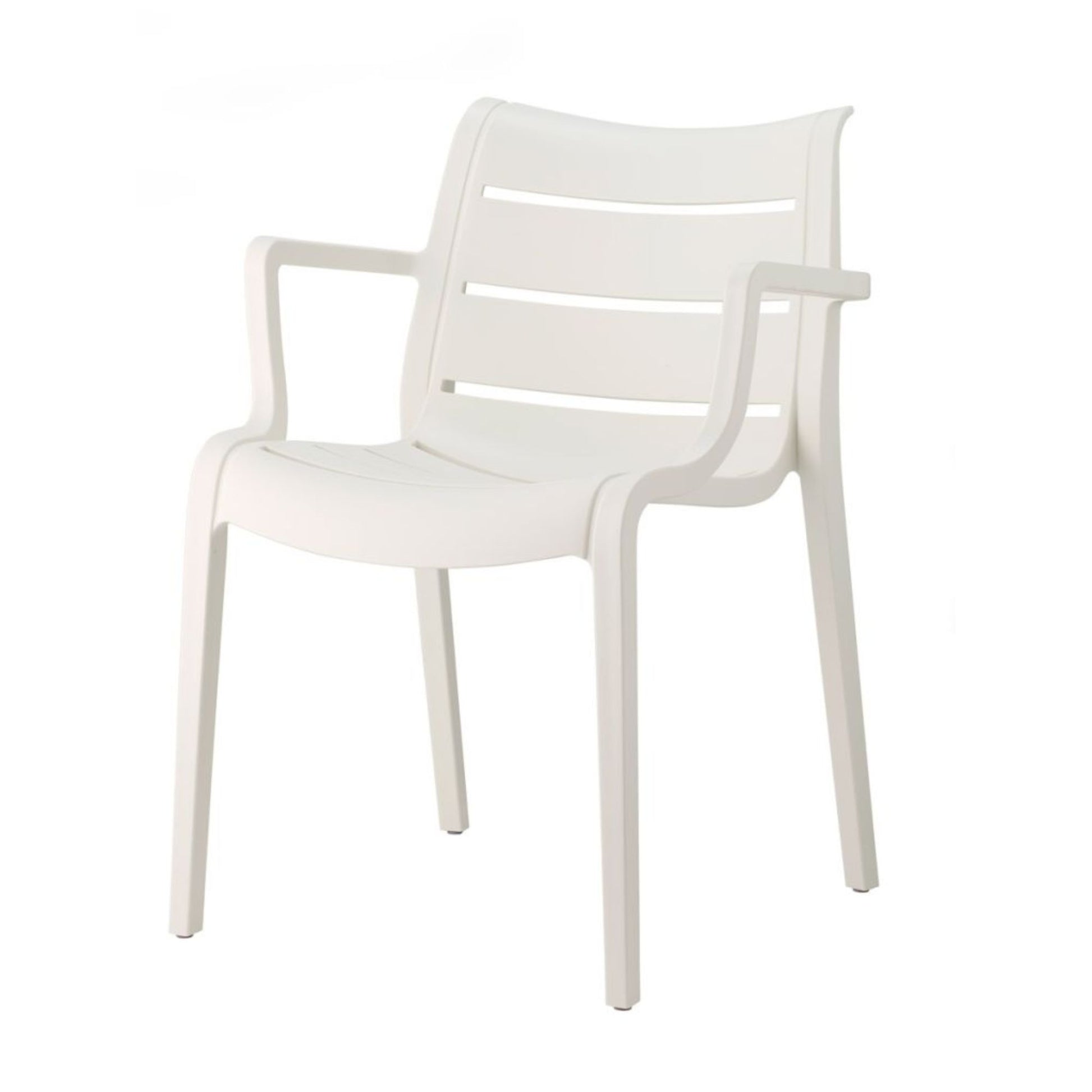 SCAB Sunset armchair in linen white with integrated armrests and slatted backrest for indoor and outdoor use.