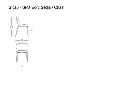 Technical drawing of the Si-Si Bold dining chair showing front and side views with overall dimensions and seat height.