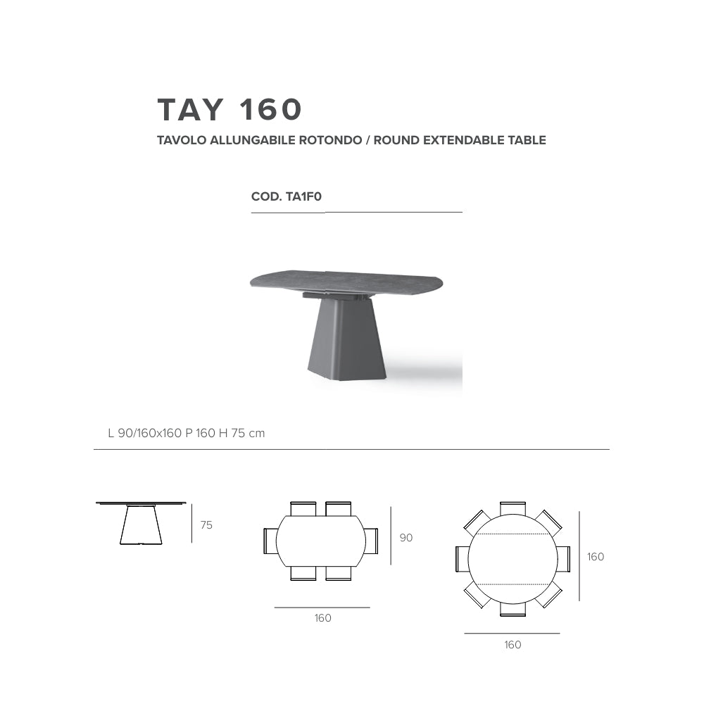 Tay 160 Extendable Round Dining Table