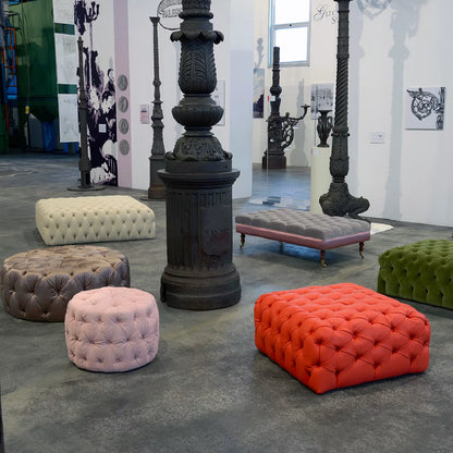 White Large Square Capitonne Pouf by Domingo Salotti