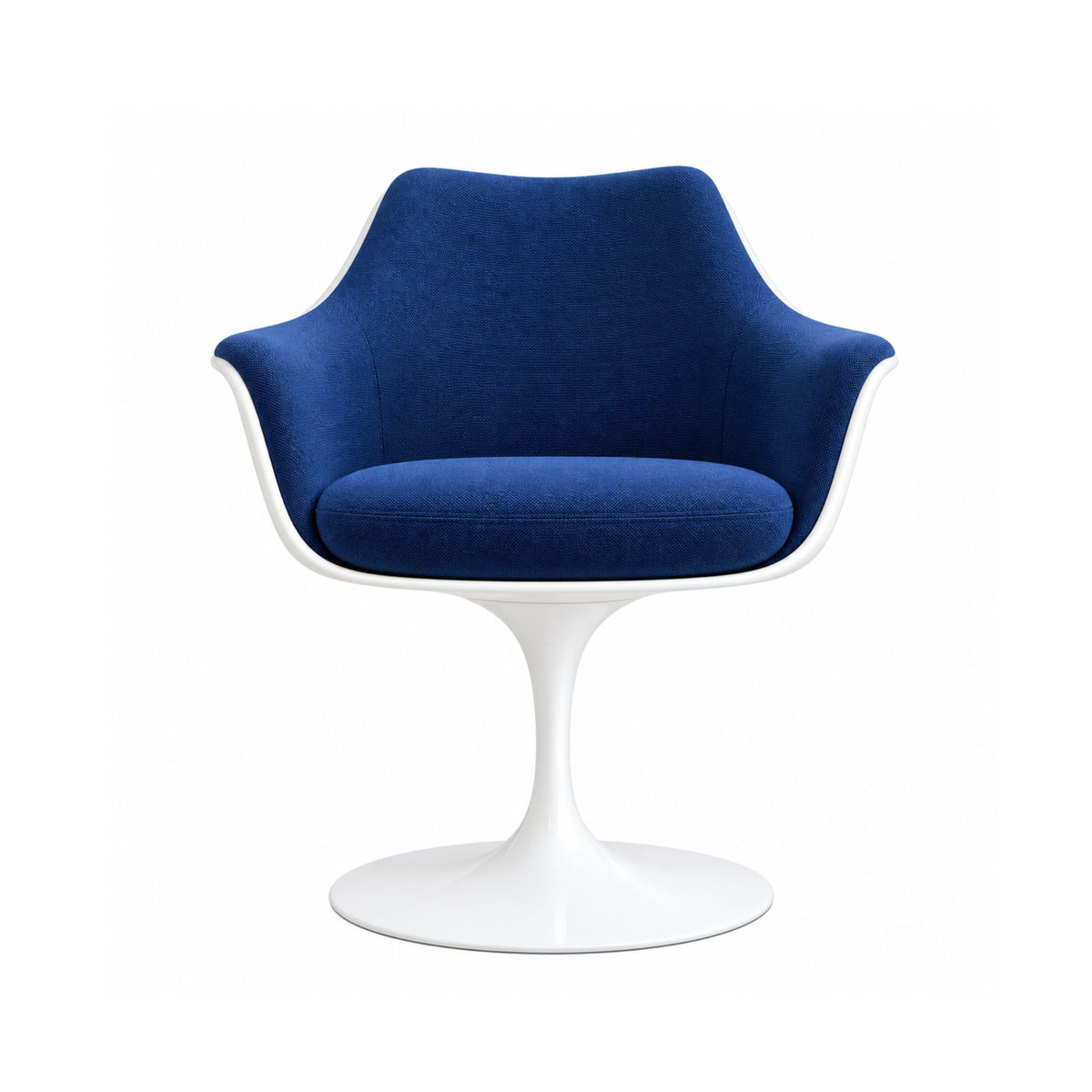 White pedestal swivel armchair with a yellow upholstered seat and back
