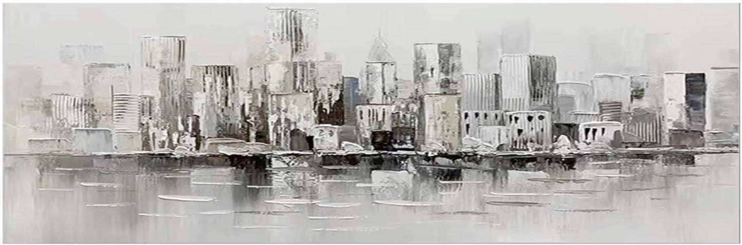 Grey and black city hand painted Manhattan wall art canvas