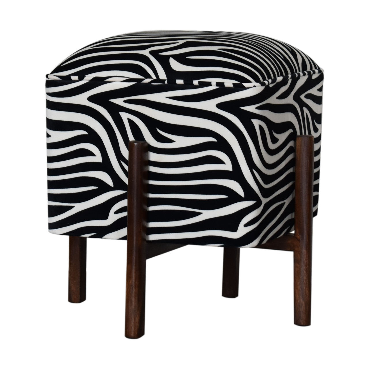 Zebra Solid Wood Footstool