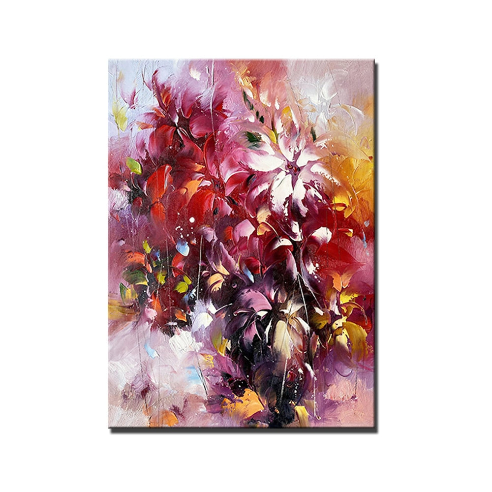An original hand painted abstract flowers oil painting for home decoration