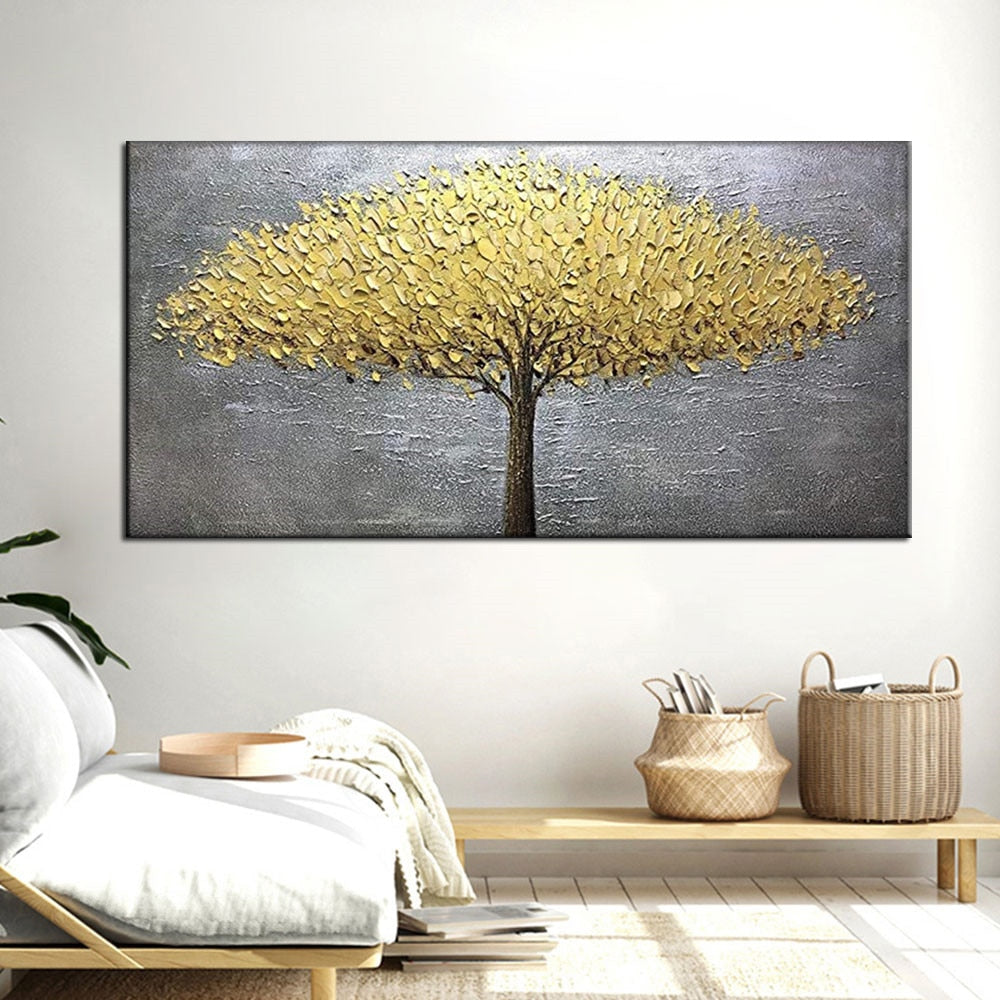 Gold silver leaf hand painted tree canvas