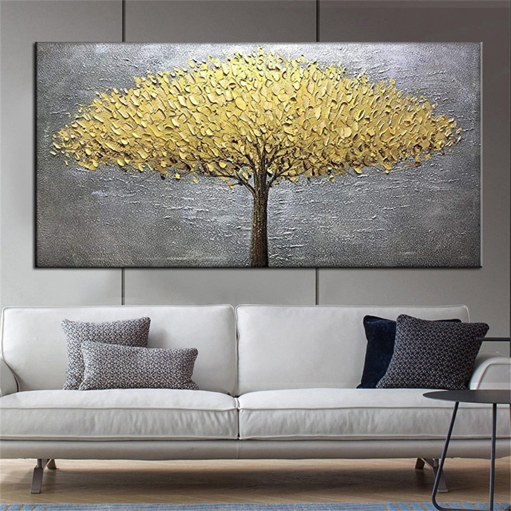 Gold silver leaf hand painted tree canvas