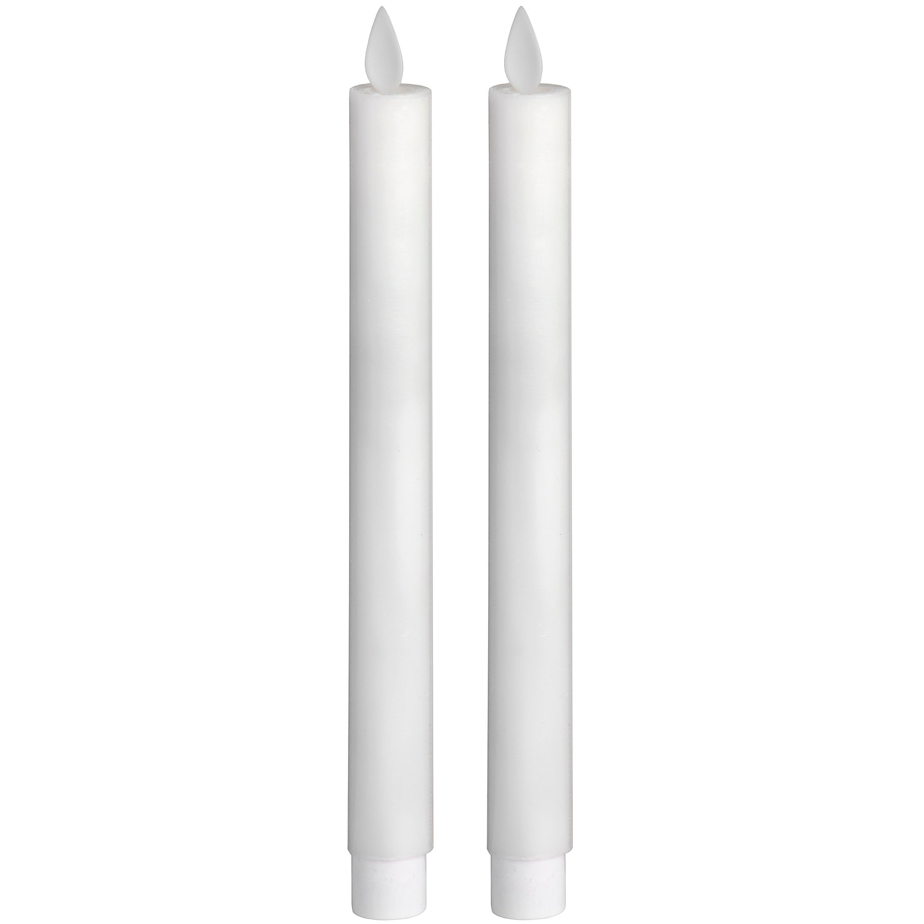 Pair of White Luxe Flickering Flame LED Wax Dinner Candles