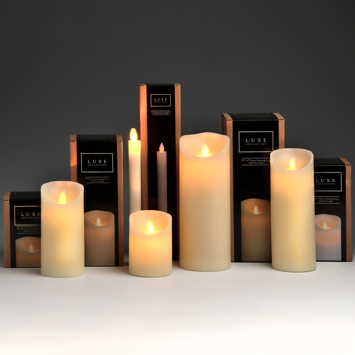 Pair of Cream Luxe Flickering Flame LED Wax Dinner Candles