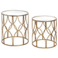 Set of two lattice detail gold side tables