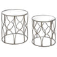 Set of two lattice detail silver side table