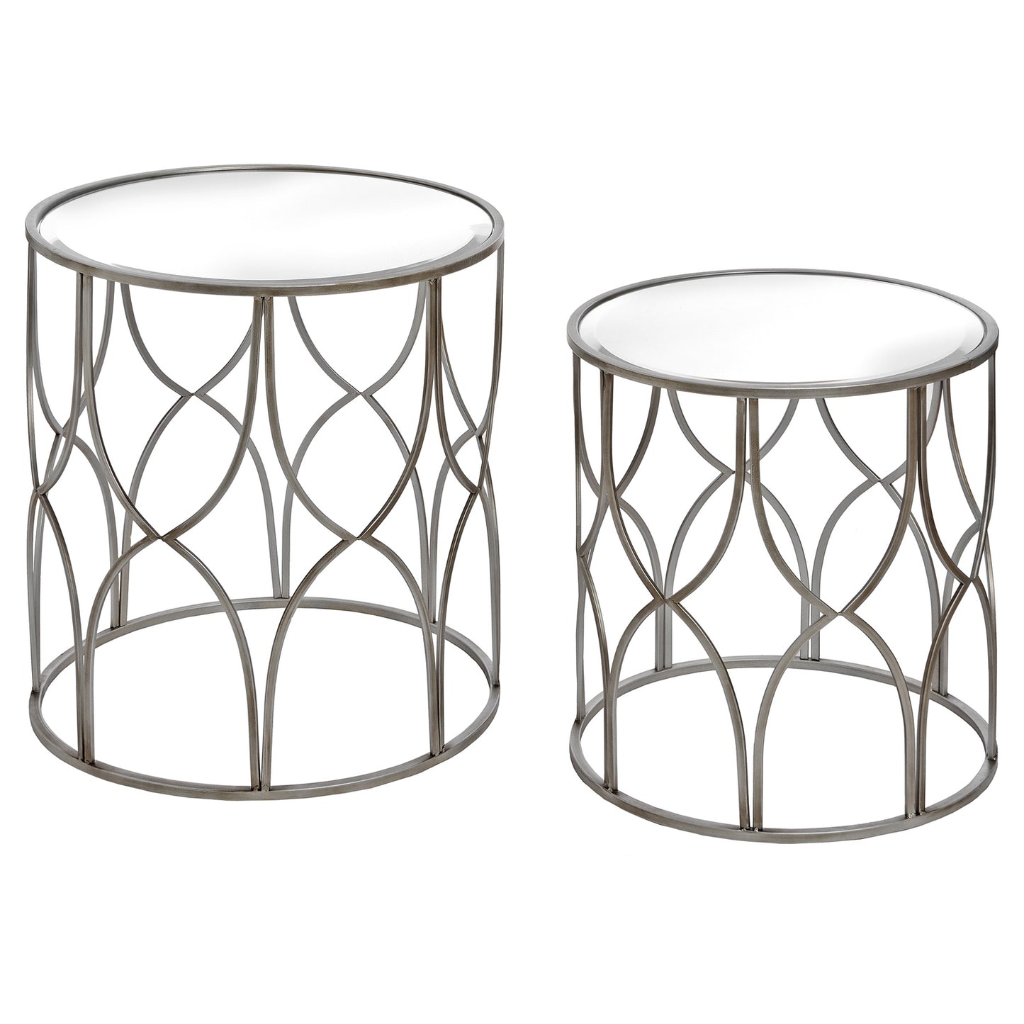 Set of two lattice detail silver side table