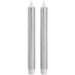 Pair of Silver Luxe Flickering Flame LED Wax Dinner Candles