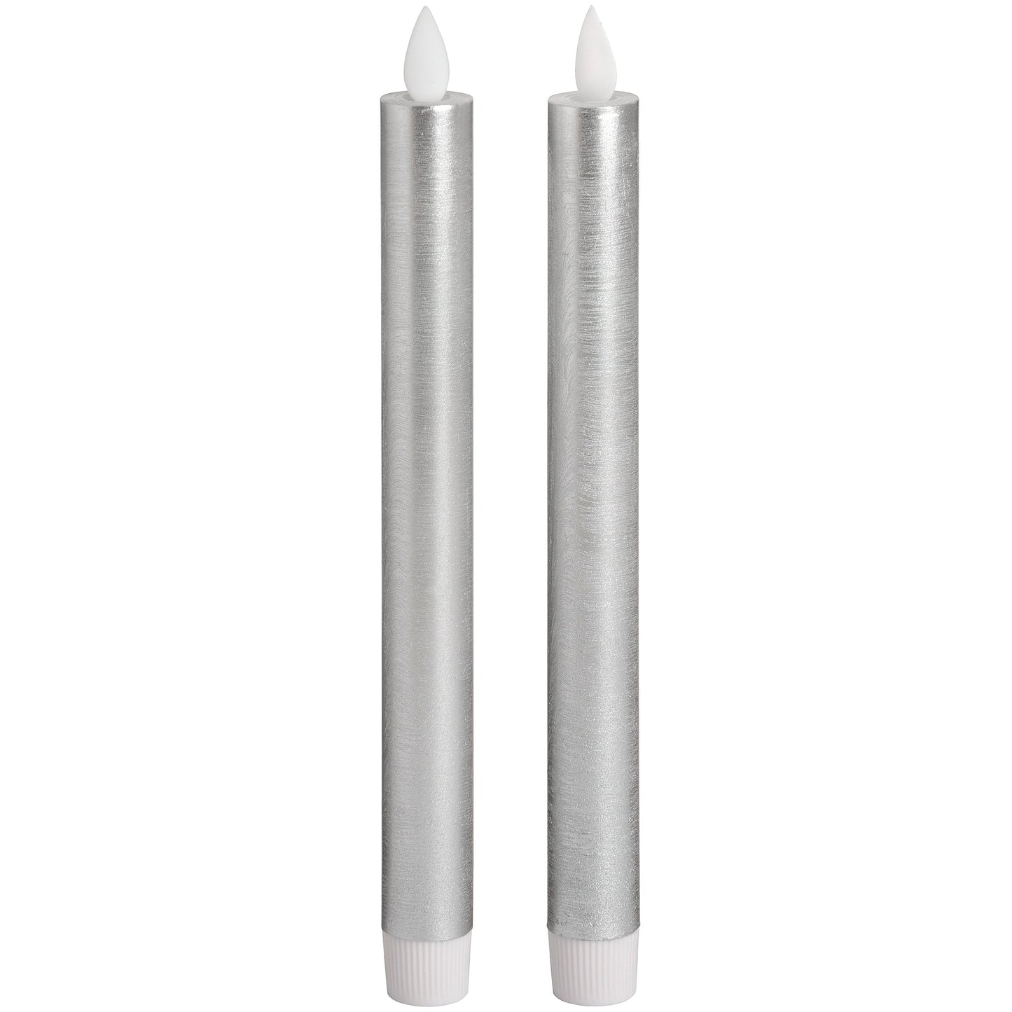 Pair of Silver Luxe Flickering Flame LED Wax Dinner Candles