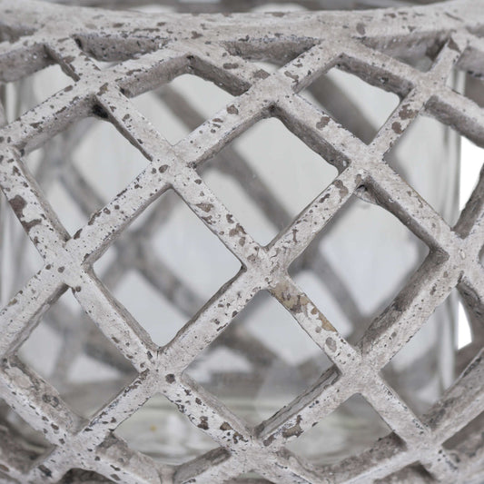 Round Ceramic Lattice Hurricane Lantern