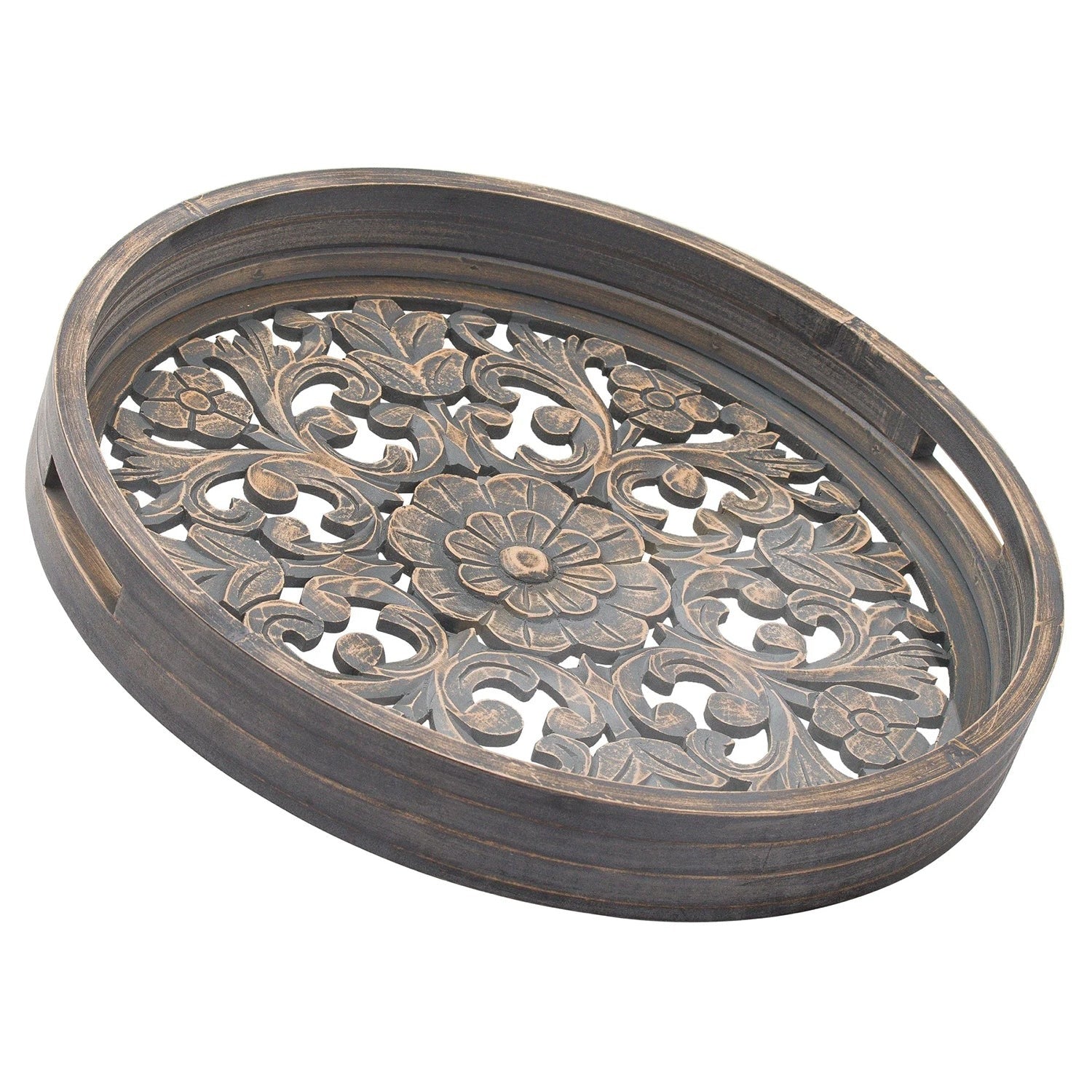 Carved grey wash louis tray