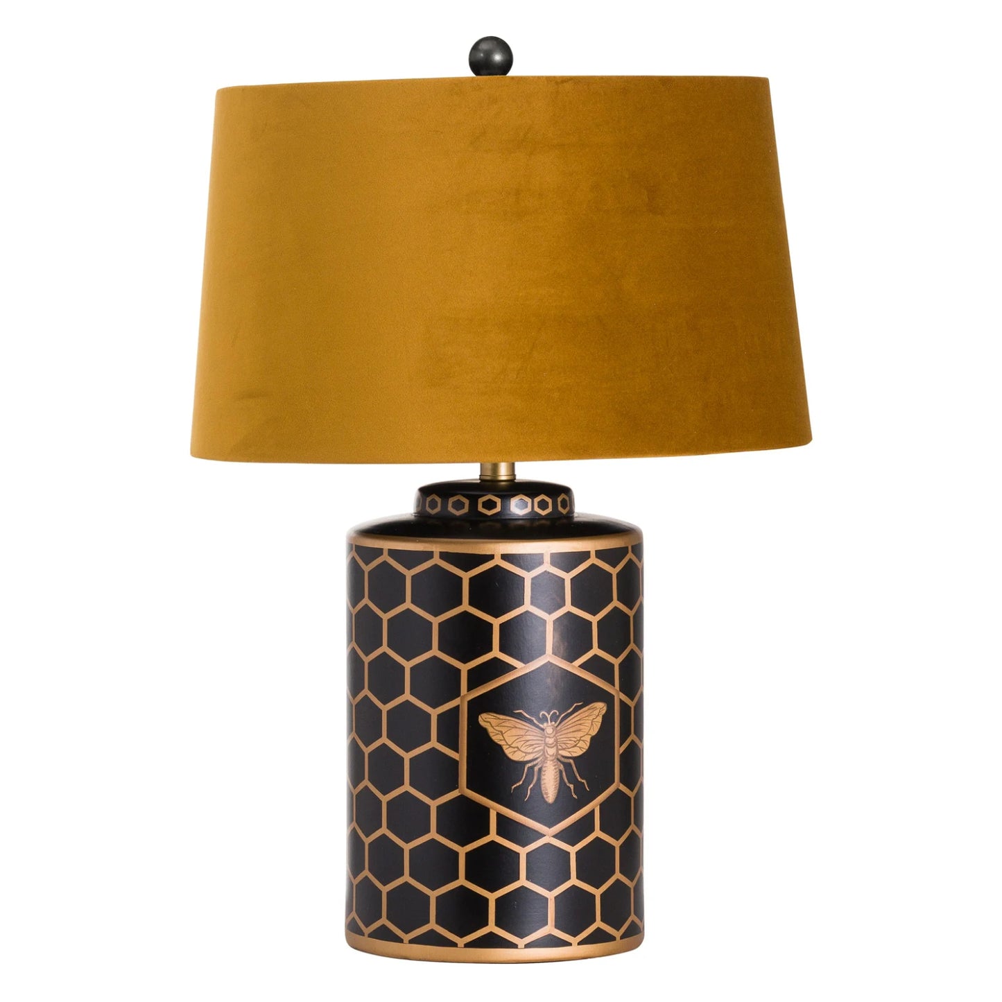 Harlow bee table lamp with mustard shade