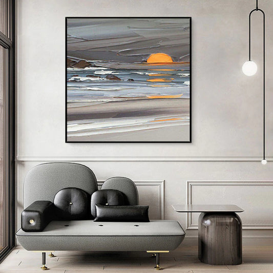 3D abstract oil painting of a sunrise beach landscape