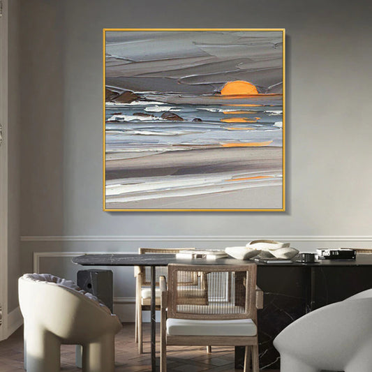 3d abstract oil painting of a sunrise beach landscape