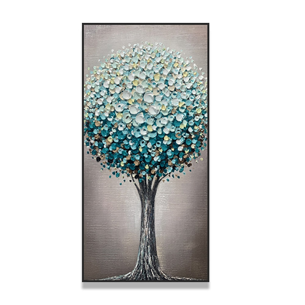 Oil painting of a contemporary art of textured blue fortune tree