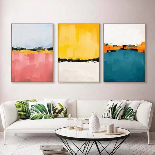 Set of 3 colourful pop art handmade paintings on canvas 