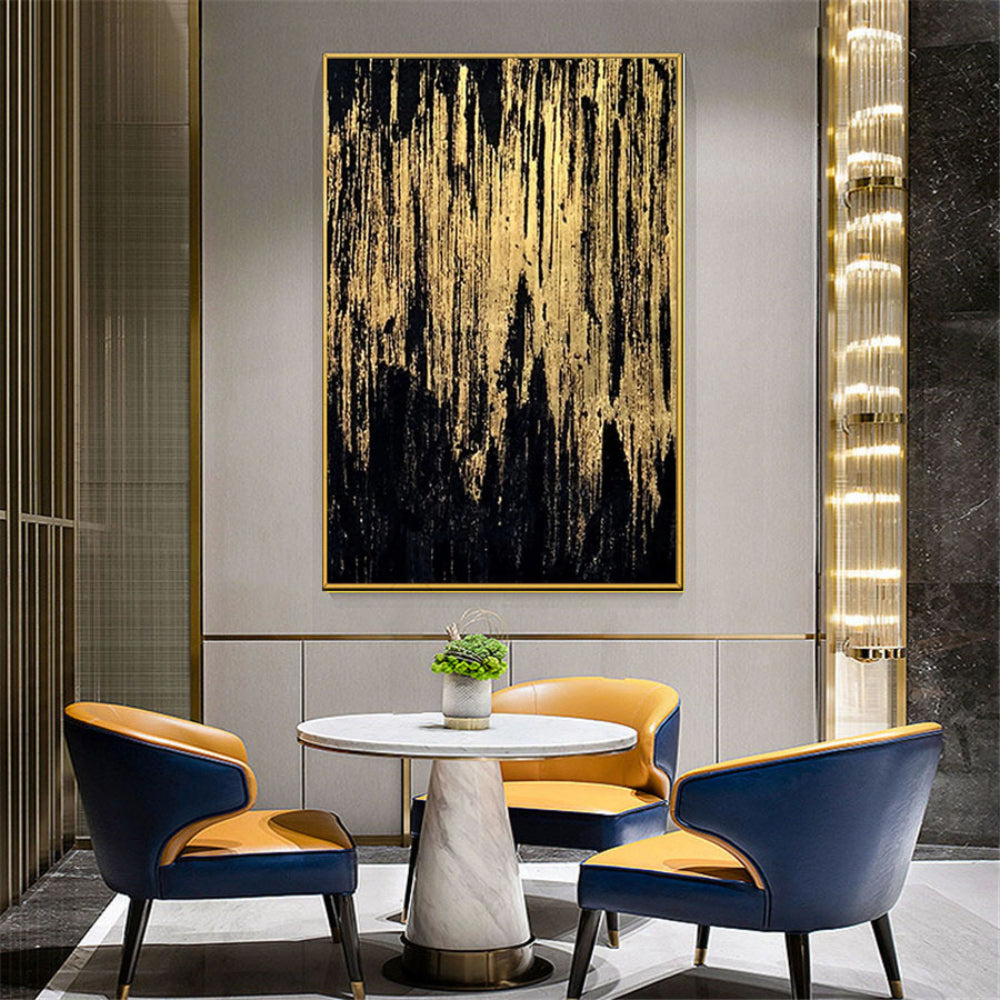 Abstract classical black gold foil hand painted canvas