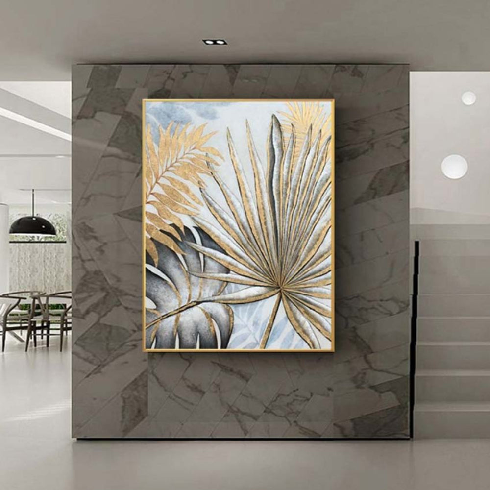 Abstract gold foil custom leaf hand painted canvas