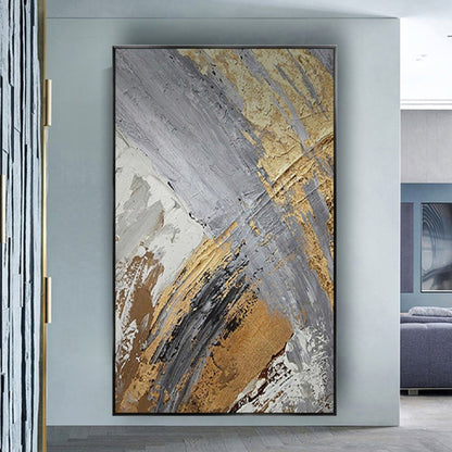 Abstract gold foil thick texture cuadros line hand painted canvas