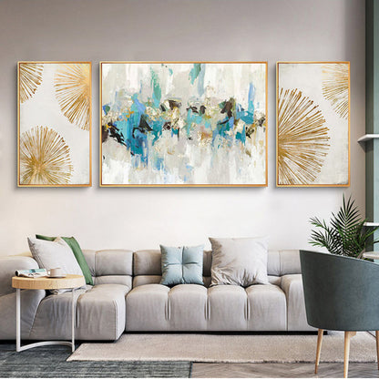 Abstract gold leaf set of 3 paintings on canvas