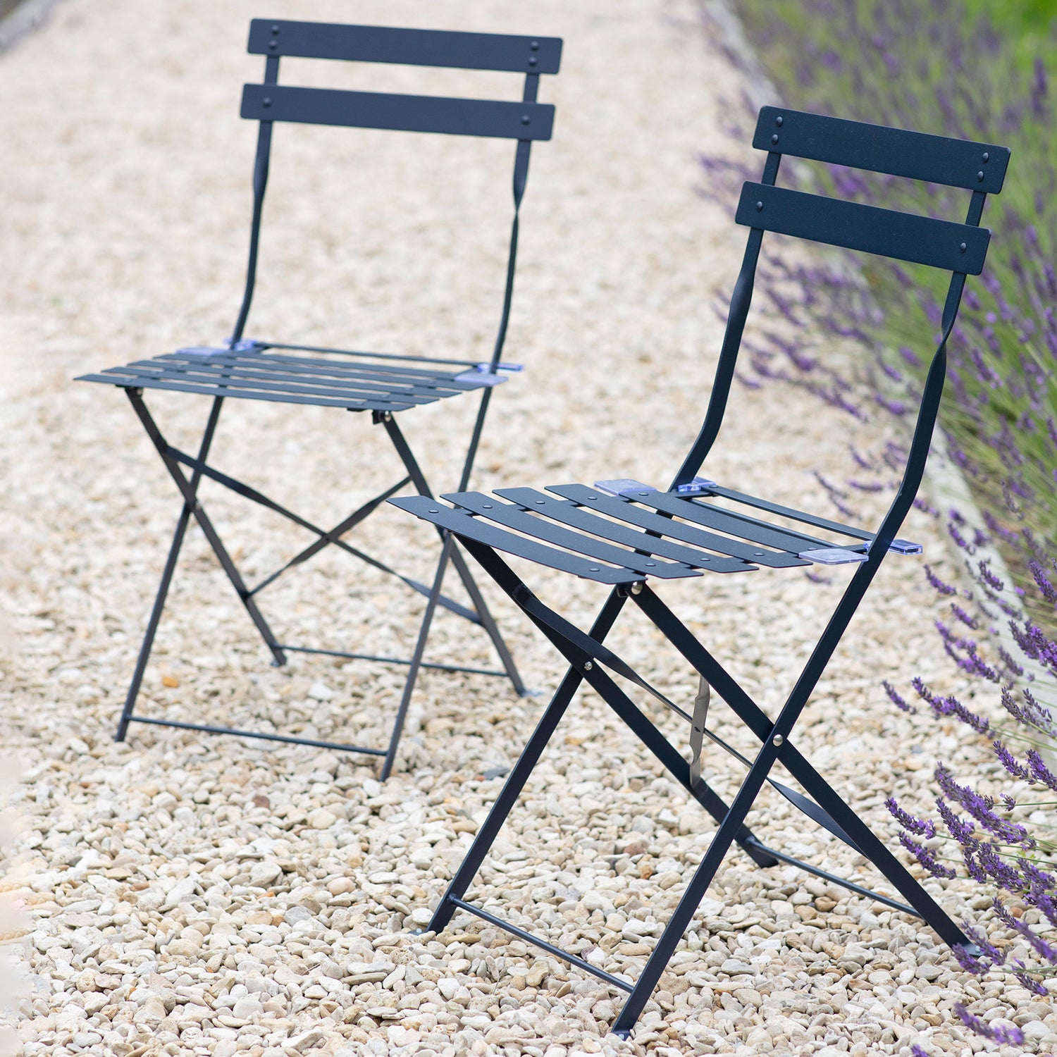Pair of Rive Droite Bistro Outdoor Chairs Ink Steel by Garden Trading