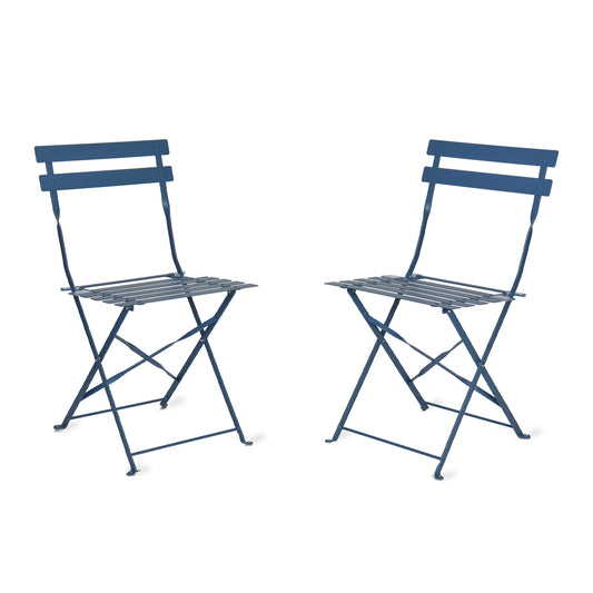 Pair of Bistro Outdoor Chairs in Lulworth Blue Steel by Garden Trading