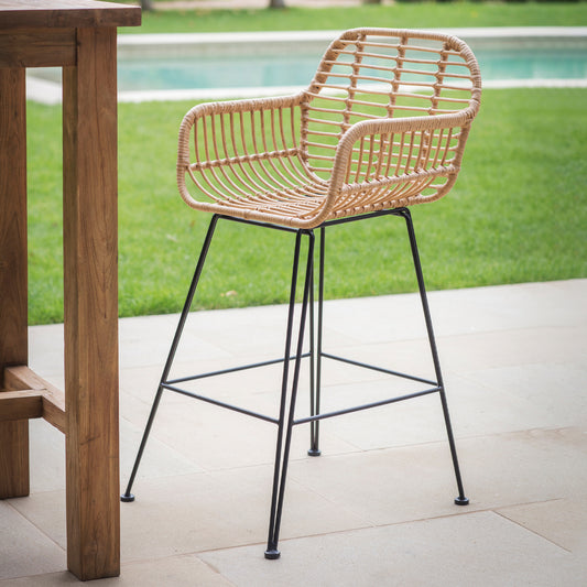 Hampstead Outdoor Bar Stool with Arms PE Bamboo by Garden Trading
