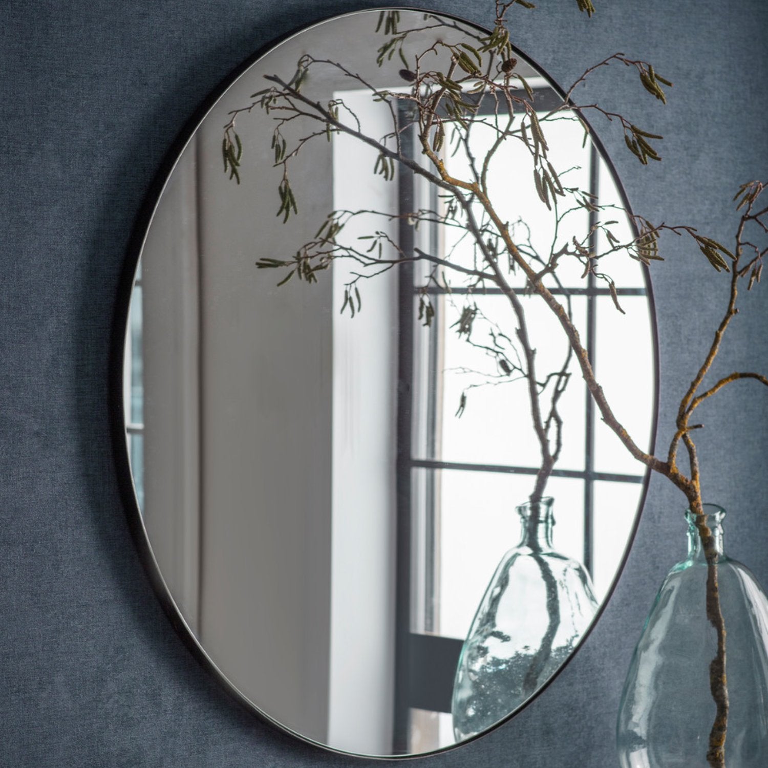 Cherington Round Wall Mirror 100cm in Black by Garden Trading - Steel