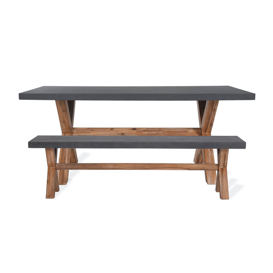 Burford Table and Bench Set, Small in Grey Polystone by Garden Trading