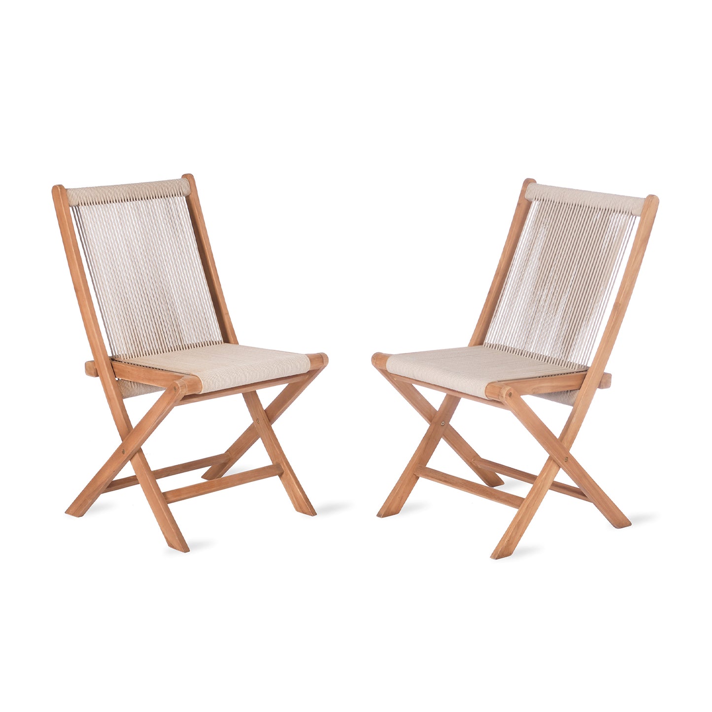Pair of Carrick Outdoor Foldable Chairs Teak and Poly Rope by Garden Trading