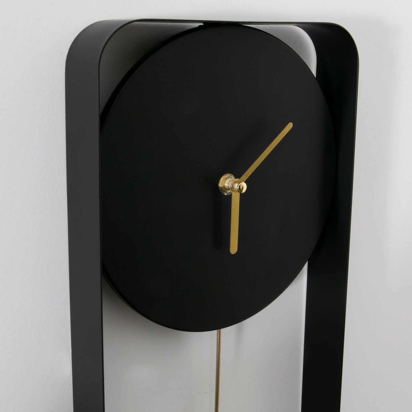 Native Matte Black Metal Wall Clock with Gold Details
