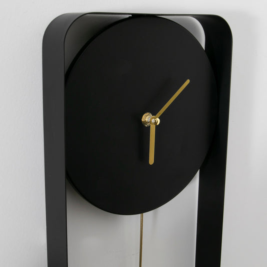 Native Matte Black Metal Wall Clock with Gold Details