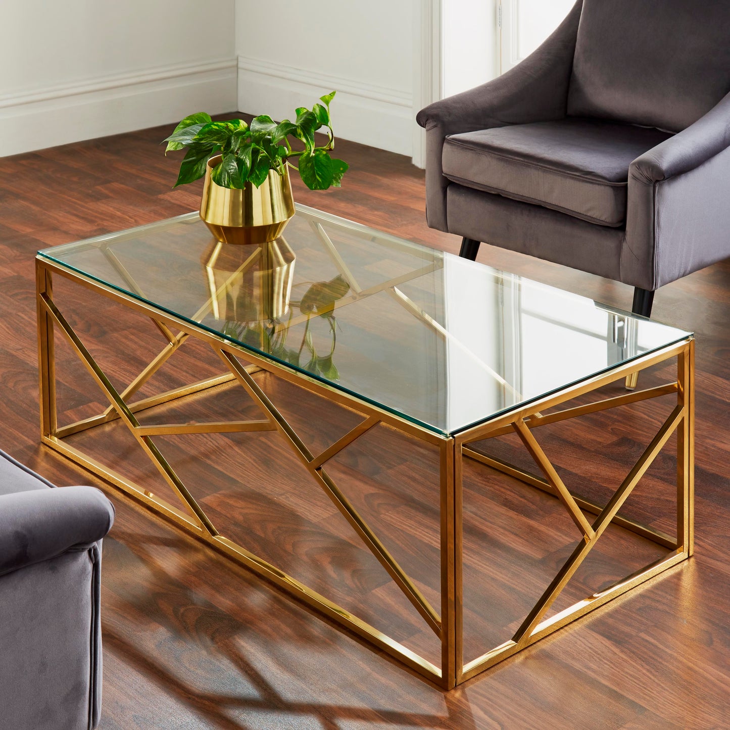 Geometric Pattern Gold Plated Coffee Table