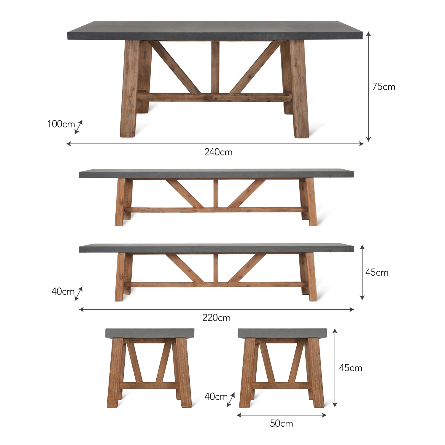 Chilson Outdoor Table and Bench Set Large Cement Fibre by Garden Trading
