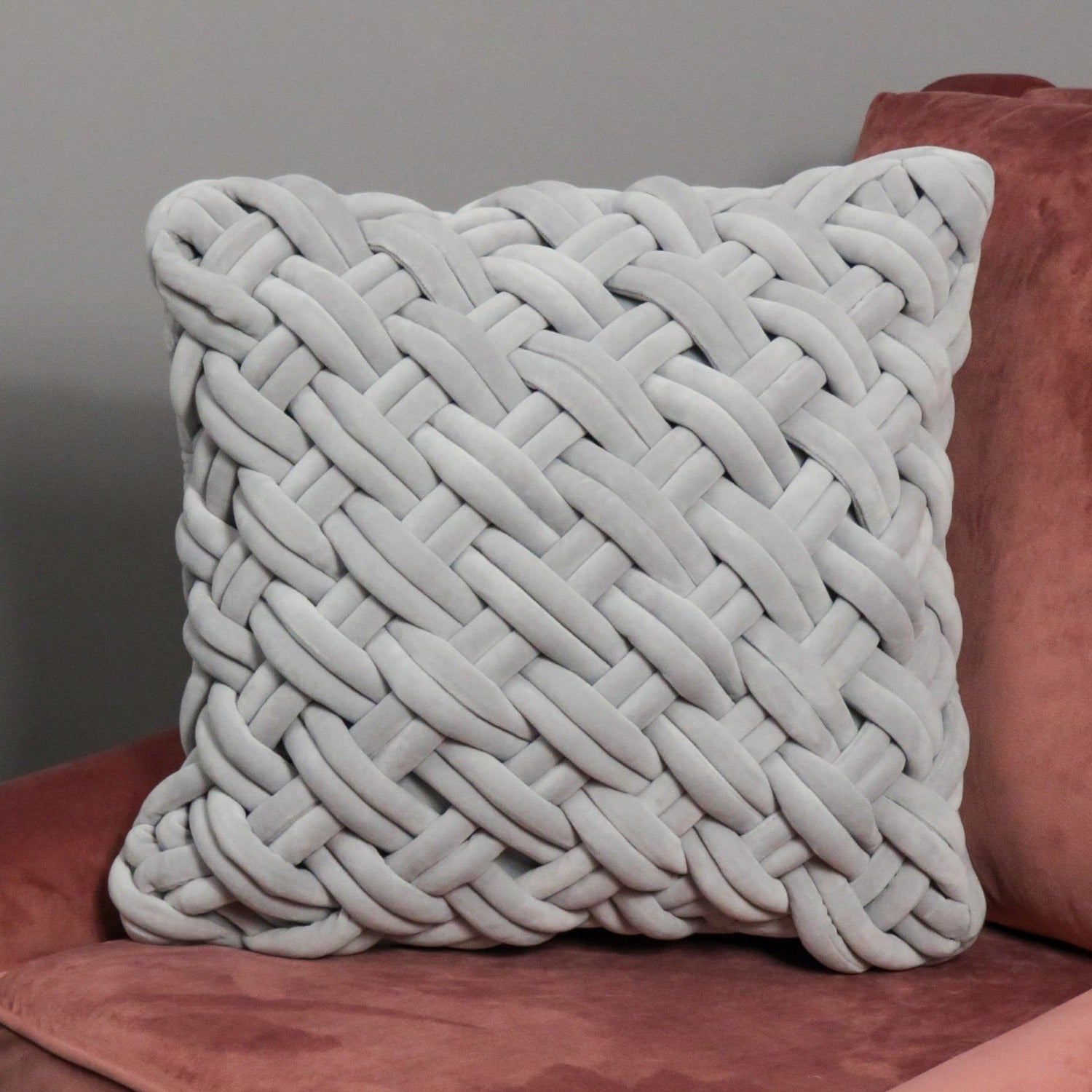 Grey handknotted velvet cushion cover by Native
