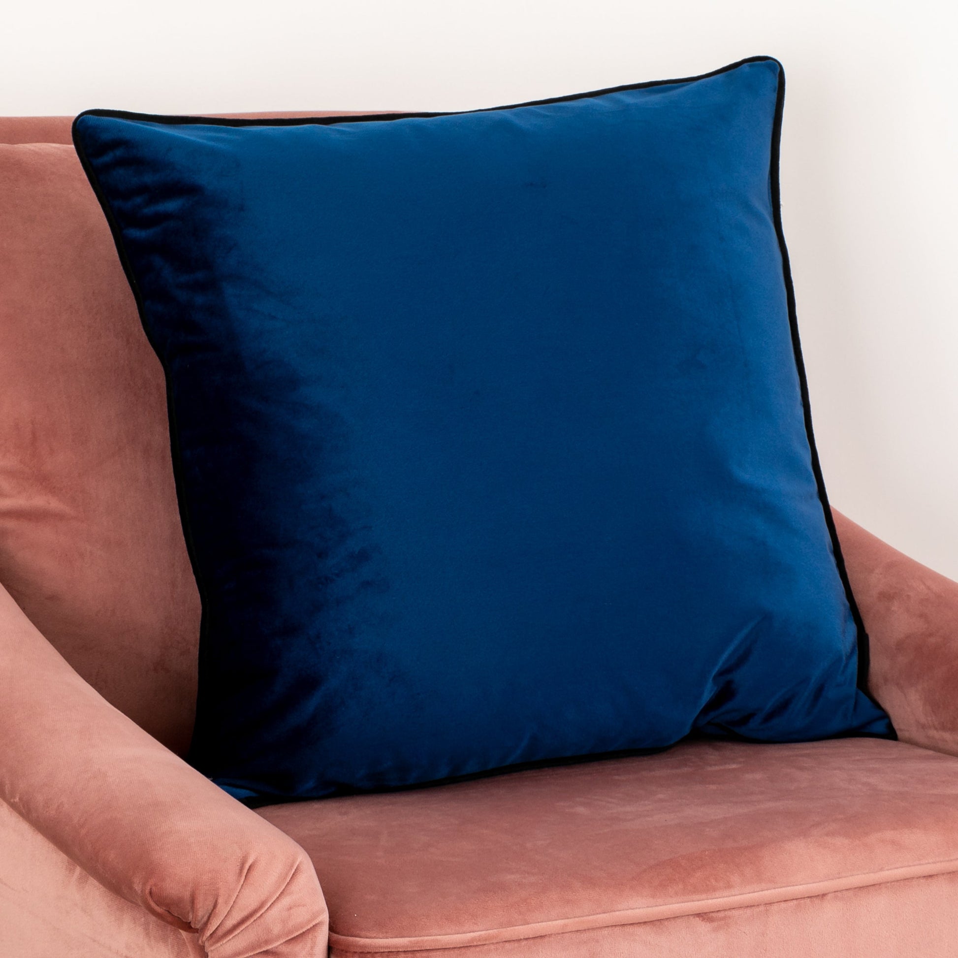 Blue Piped Velvet Scatter Cushion Cover