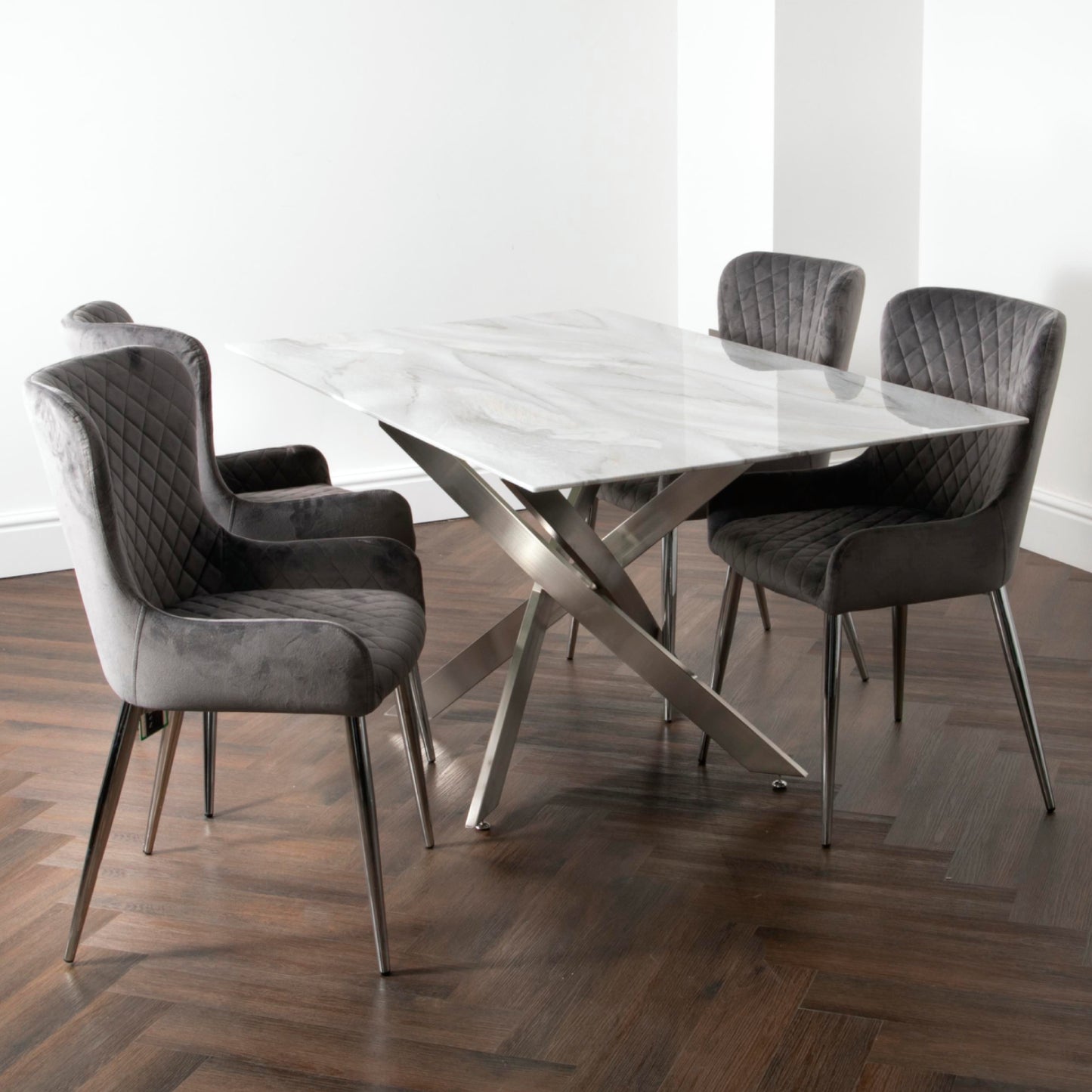 Marble glass rectangle dining table with 6 chairs by Native