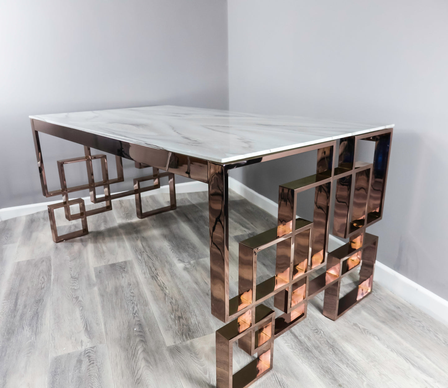 Marble Glass Rose Gold Dining Table