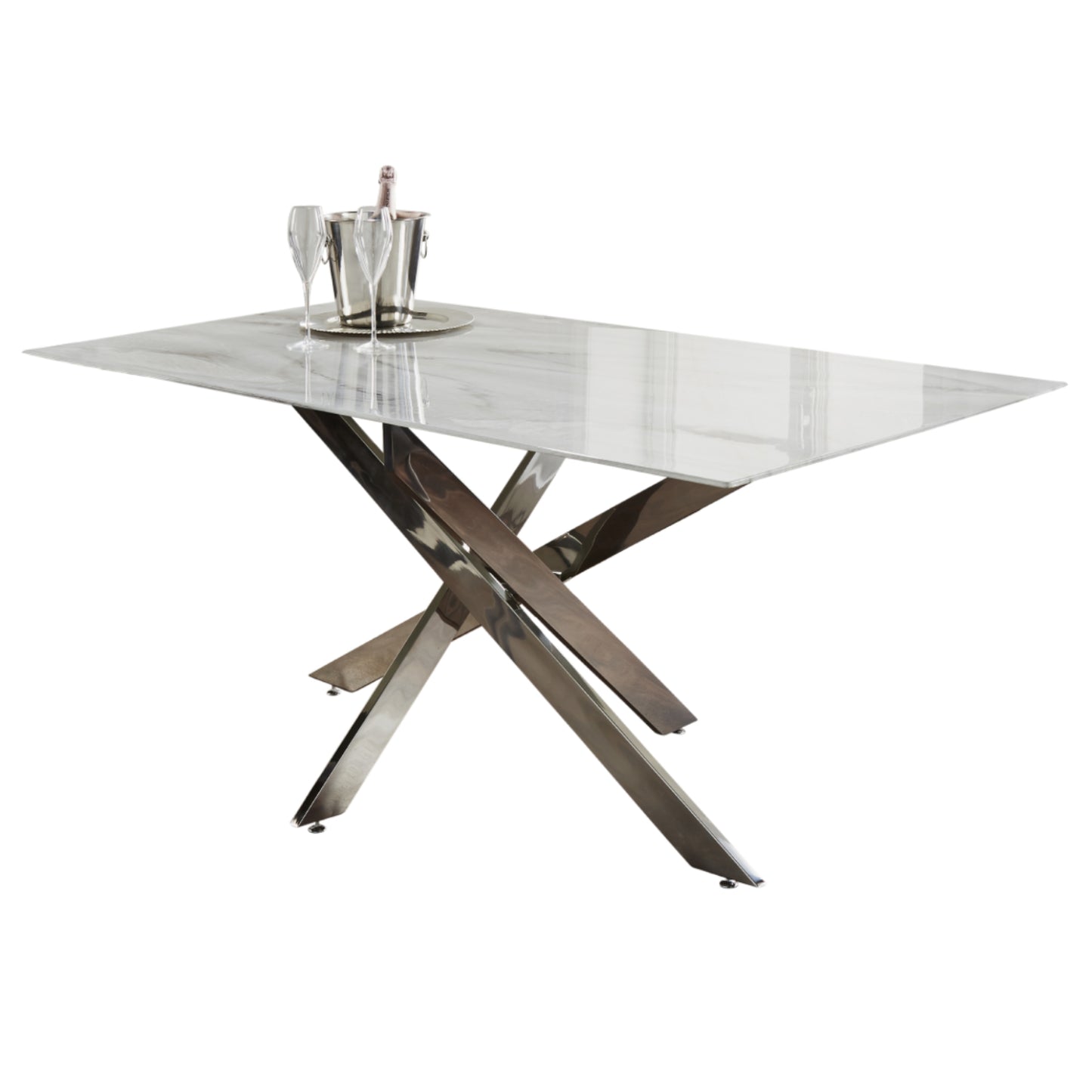 Silver plated marble glass dining table by Native