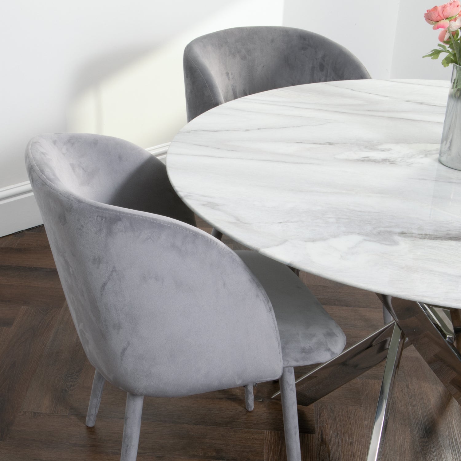 Silver plated marble glass round dining table by Native