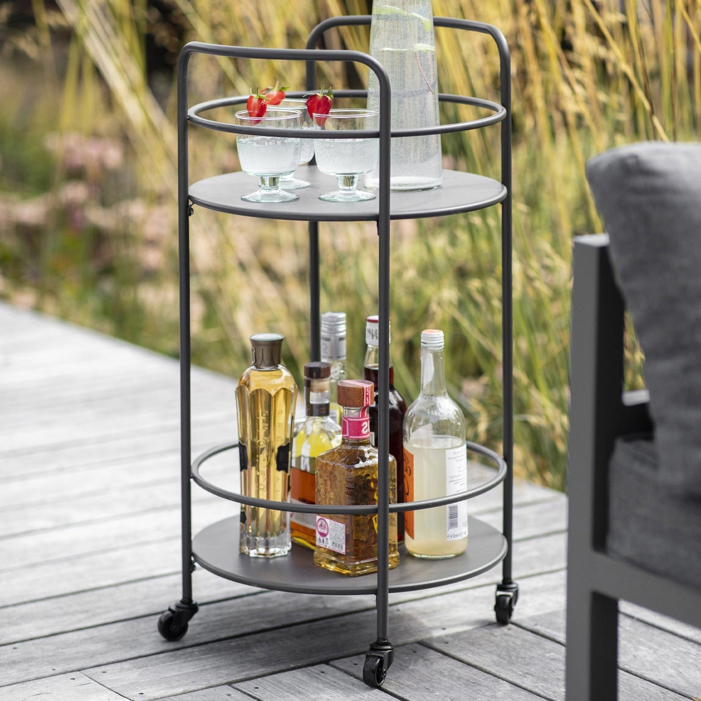 Round Drinks Outdoor Trolley Carbon by Garden Trading