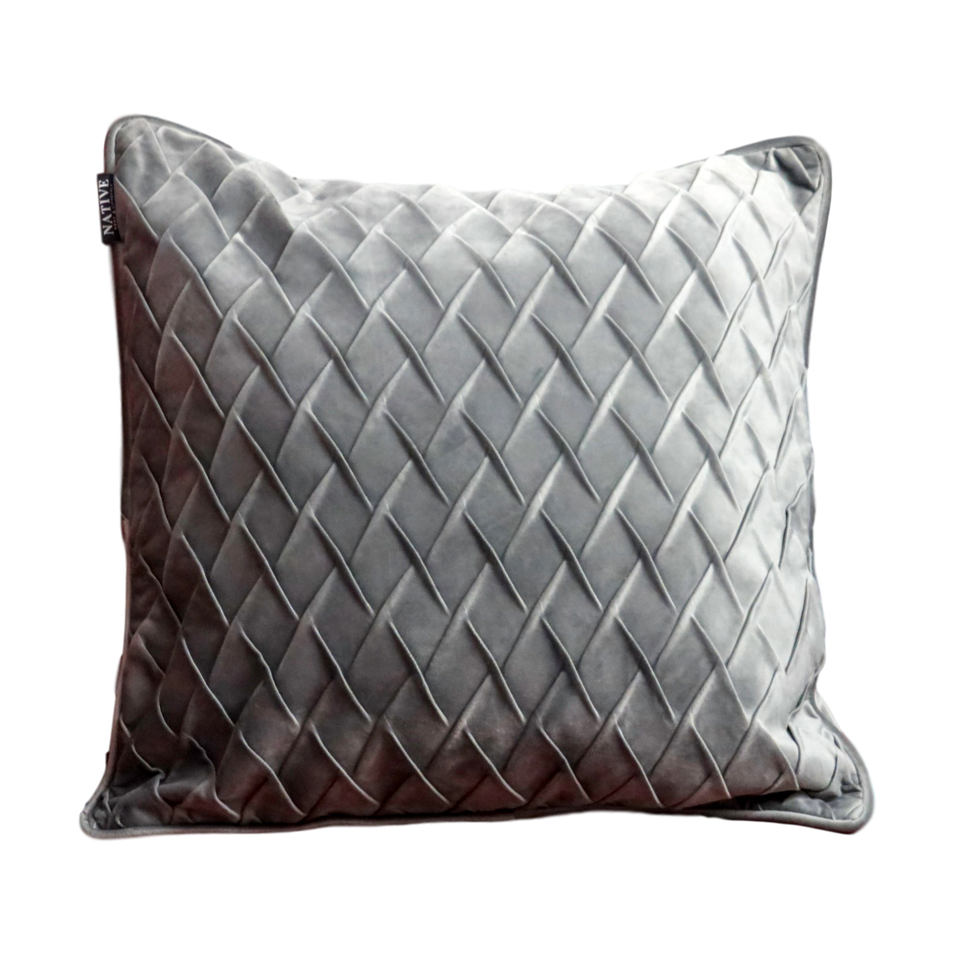 Diamond Pattern Feather Filled Grey Velvet Cushion